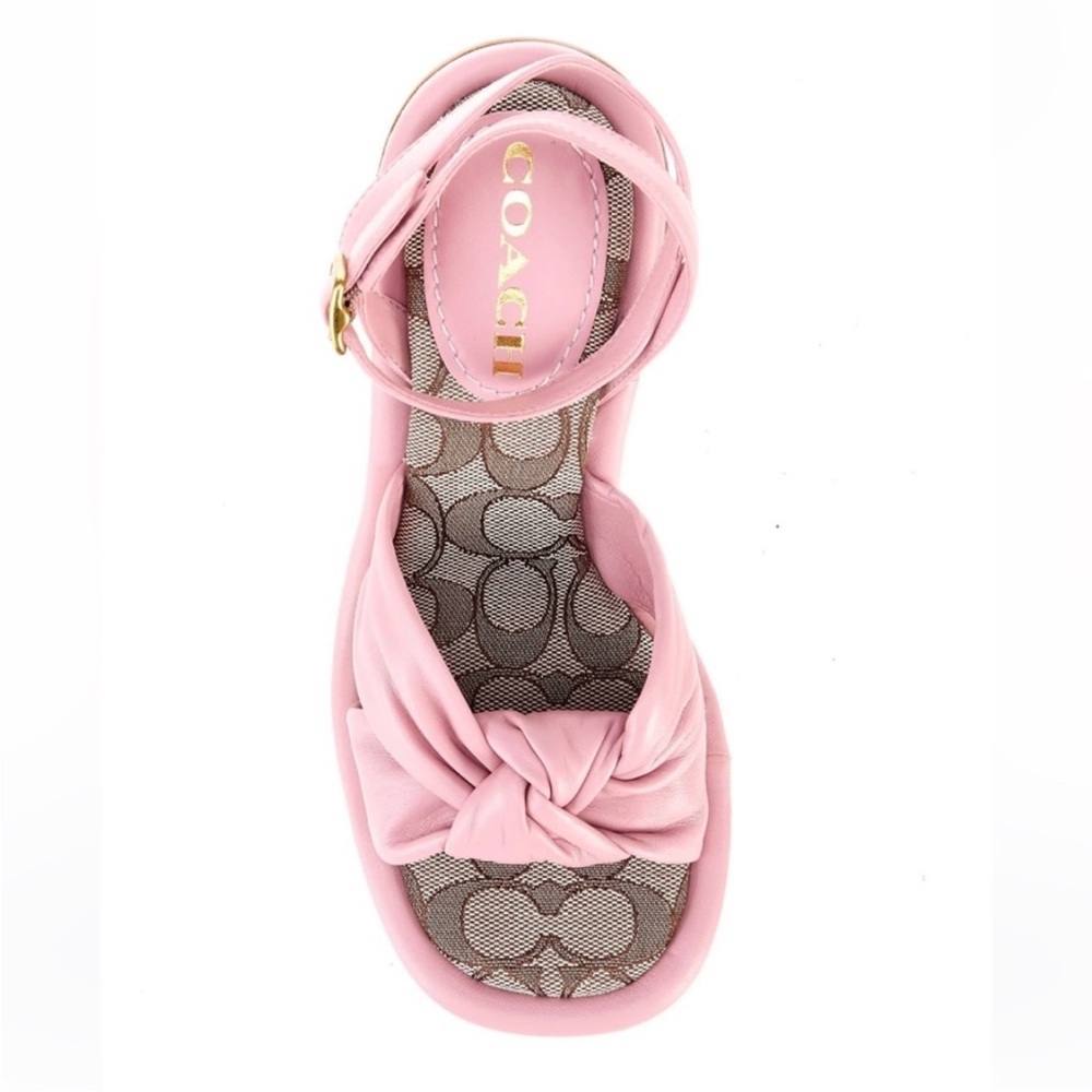 Coach Pink Knotted Ankle-Strap Heels with Logo Insole - Picture 2 of 10